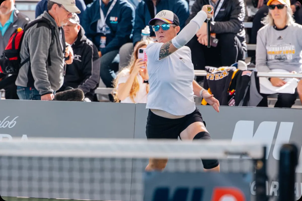 Sarah Ansboury playing in front of a Major League Pickleball crowd
